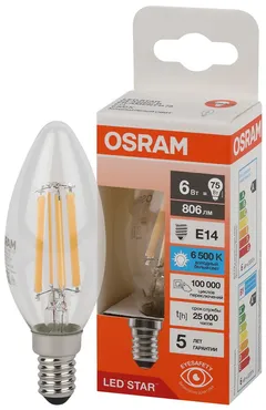 LED STAR CL B75 6W/865 220-240V FIL CL E14 806lm - LED лампа свеча OSRAM