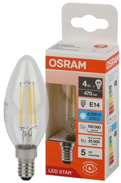 LED STAR CL B40 4W/865 220-240V FIL CL E14 470lm - LED лампа свеча OSRAM