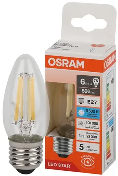 LED STAR CL B75 6W/865 220-240V FIL CL E27 806lm - LED лампа свеча OSRAM