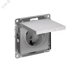 Розетка ATLASDESIGN с заземлением со шторками с крышкой 16А IP20 механизм алюминий