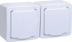AQUATIC Розетка 2-местная с заземлением и крышкой для открытой установки 16А IP54 РСш22-2-А