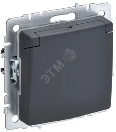 BRITE Розетка 1-местная с заземлением с защитными шторками и крышкой 16А IP20 РСбш10-3-БрГ графит