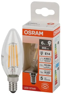 LED STAR CL B75 6W/840 220-240V FIL CL E14 806lm - LED лампа свеча OSRAM
