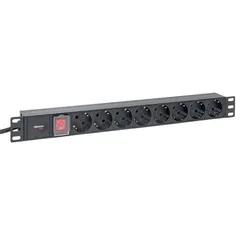 Блок розеток PDU TERACOM PRO 19'' 1U 16А/250В 8 розеток Schuko с выключателем шнур питания длиной 2 метра сечение 3x1.5 мм2 вилка Schuko корпус алюминий черный