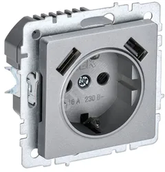 BRITE Розетка 1-местная с заземлением с защитными шторками 16А с USB A+A 5В 2,1А РЮш10-1-БрА алюминий