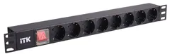 PDU 8 розеток нем. стандарт, с LED выключателем,1U, без шнура, вх. C14, алюминиевый профиль