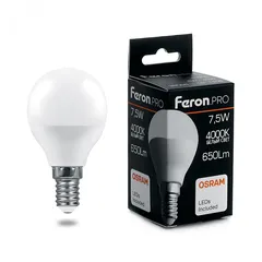 Лампа светодиодная LED 7.5вт Е14 белый матовый шар .PRO
