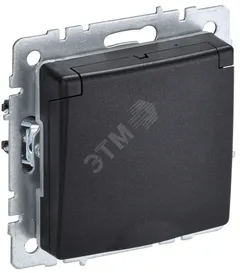BRITE Розетка 1-местная с заземлением с защитными шторками и крышкой 16А IP44 РСбш10-3-44-БрЧ черный