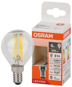 LED STAR CL P 75 6W/840 220-240V FIL CL E14 806lm - LED лампа шарик OSRAM