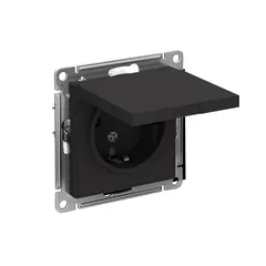 Розетка ATLASDESIGN с заземлением со шторками с крышкой 16А IP20 механизм карбон