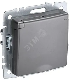 BRITE Розетка 1-местная с заземлением с защитными шторками и крышкой 16А IP20 РСбш10-3-БрС сталь