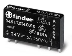 Реле ультратонкое электромеханическое, монтаж на печатную плату, 1CO 6A, контакты AgNi, катушка 24В DC (чувствит.), степень защиты RTII
