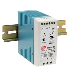 Блок питания AC-DC, 60Вт, на DIN рейку, вход 90-264В AC, 47-63Гц, 127-370В DC, выход 24В,2.5А, регулировка 24-30В, димминг 3 в 1, в кожухе