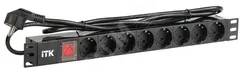 PDU 8 розеток DIN49440 (нем. станд.) с LED выключателем, 1U, шнур 2м вилка DIN49441 (нем. станд.), профиль из ПВХ, черный