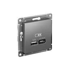Розетка GLOSSA USB A+A 5В/2100мА 2х5В/1050мА механизм антрацит
