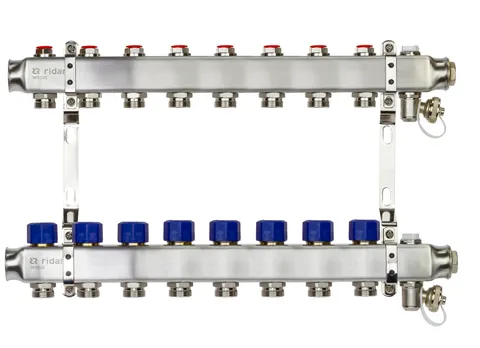 Коллекторная группа FHF-11RF set 11 контуров 1'x3/4' с расходомерами, воздухоотводчиками и кронштейнами