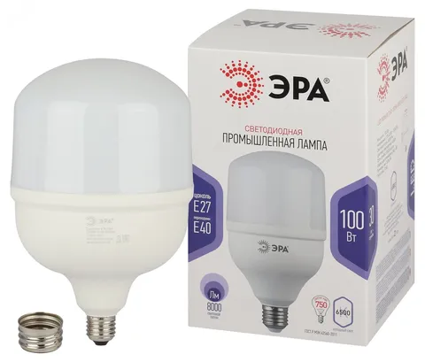 Лампа светодиодная LED 100 Вт 8000Лм 6500К T160 холодный E27/E40 (переходник) 170-265В LED POWER T160-100W-6500-E27/E40