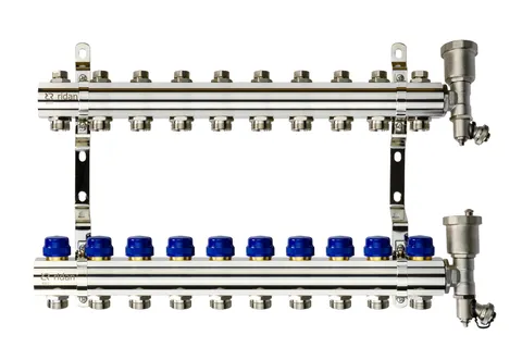 Коллекторная группа FHF-10R set 10 контуров 1'x3/4' c воздухоотводчиками и кронштейнами