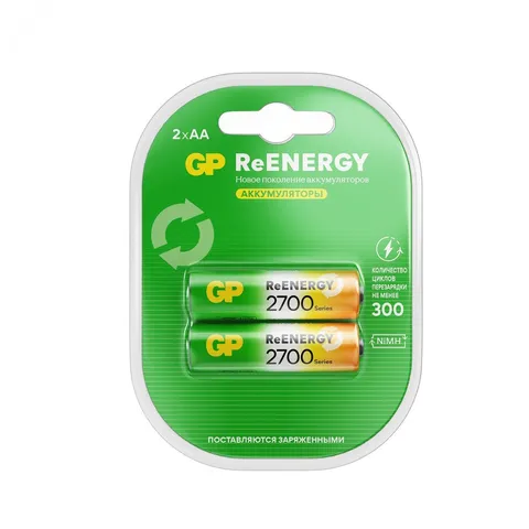 Аккумуляторы перезаряжаемые GP ReEnergy 270AAHC AA, емкость 2650 мАч - 2 шт. в клемшеле