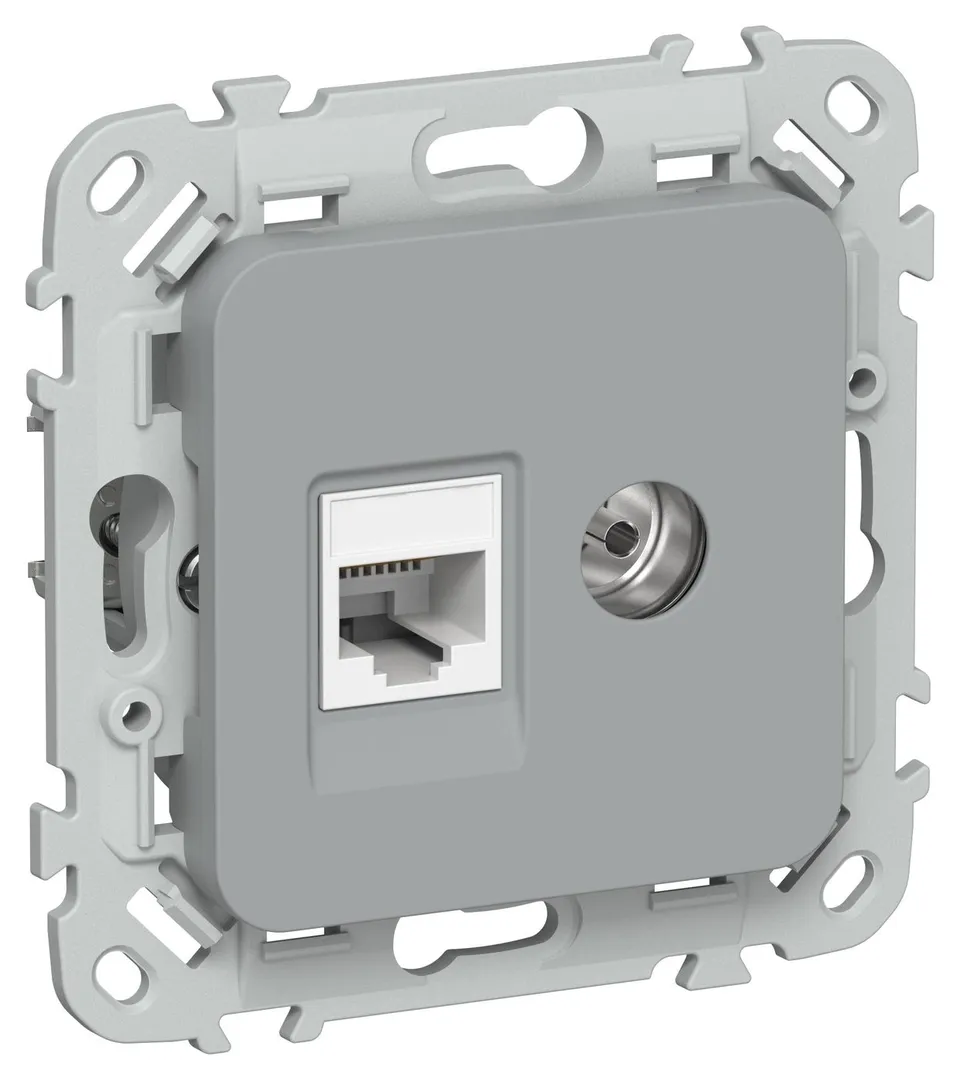 FLITE Розетка 2-местная RJ45/TV категория 5Е UTP РКТВ5е-2-0-ФлС серый