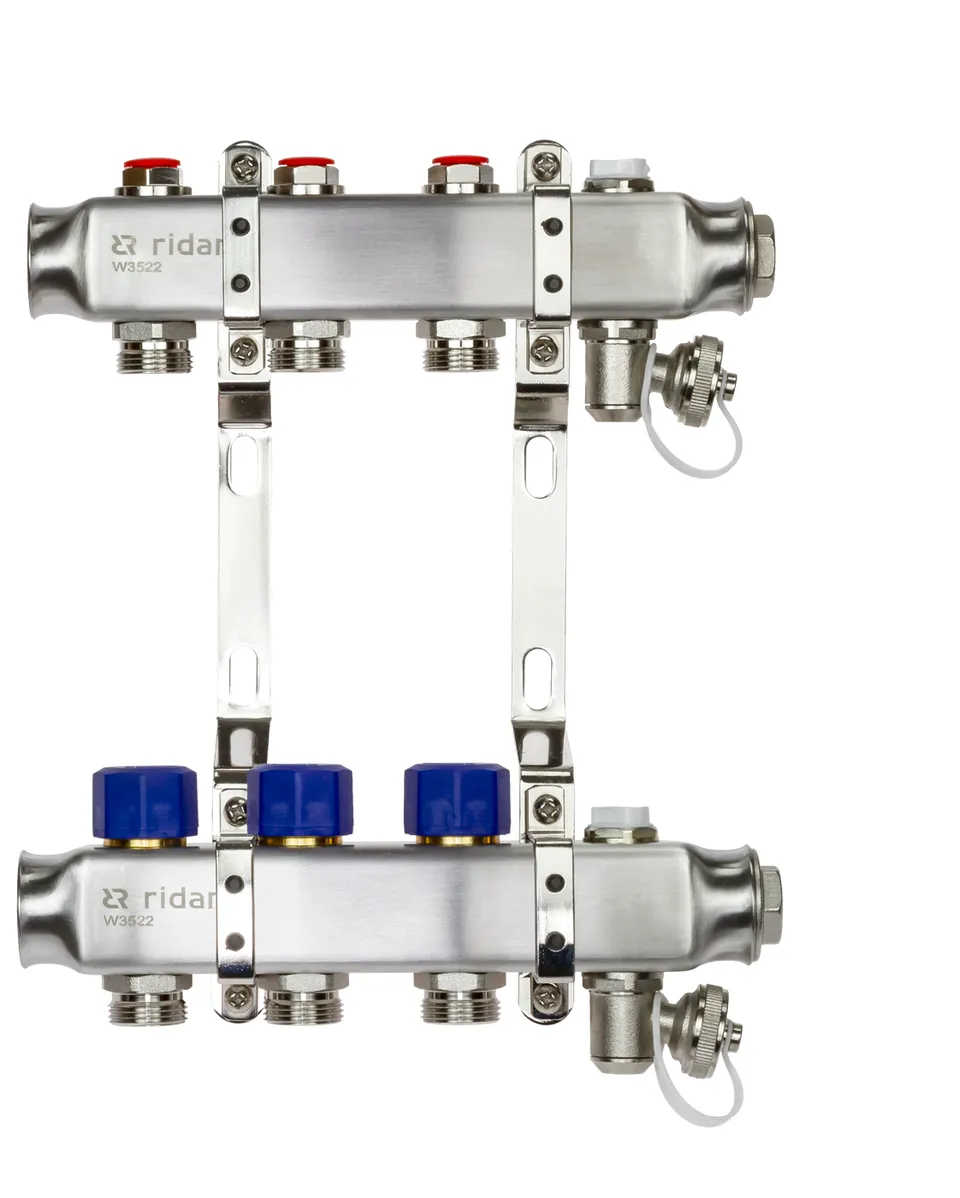 Коллекторная группа SSM-3R set 3 контура 1'X3/4' с термостатическими клапанами и кронштейнами