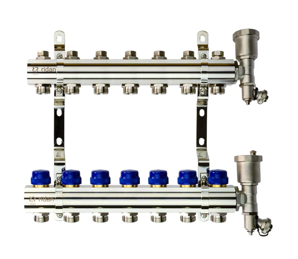 Коллекторная группа FHF-7R set 7 контуров 1'x3/4' c воздухоотводчиками и кронштейнами