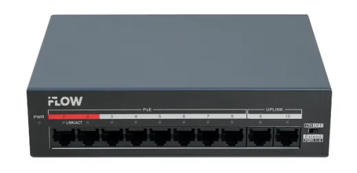 Коммутатор неуправляемый 8x100Мбит/с (RJ45 с PoE) , 2x100Мбит/с (RJ45) 60Вт
