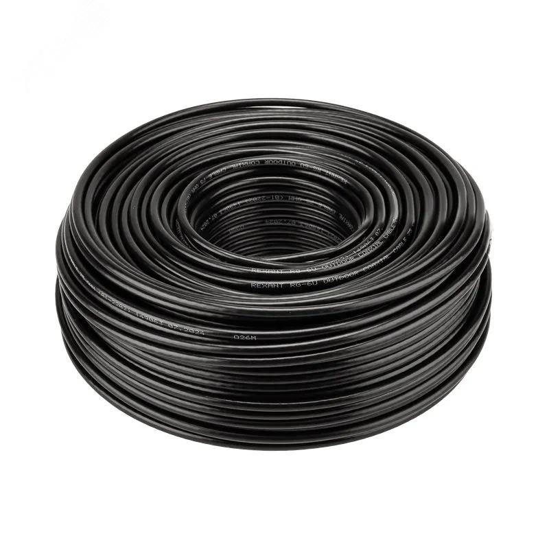 Кабель коаксиальный RG-6U, 75 Ом, CCS/Al/Al, 64%, OUT черный 100 м
