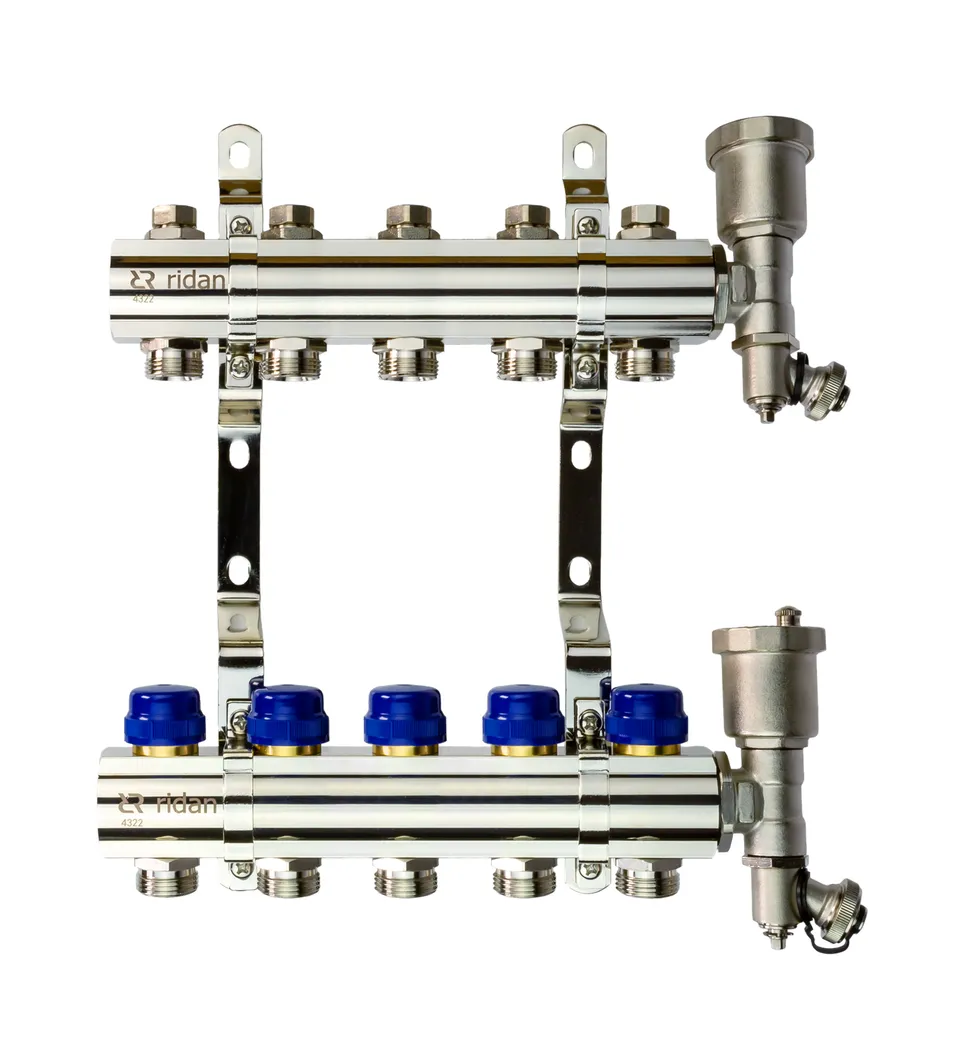 Коллекторная группа FHF-5R set 5 контуров 1'x3/4' c воздухоотводчиками и кронштейнами