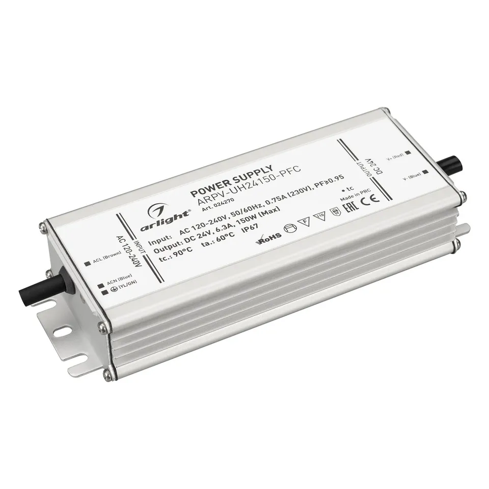 ARPV-UH24150-PFC 24V, 6.3A, 150W Arlight, IP67 Металл 188Х67,5Х33,5 - блок питания