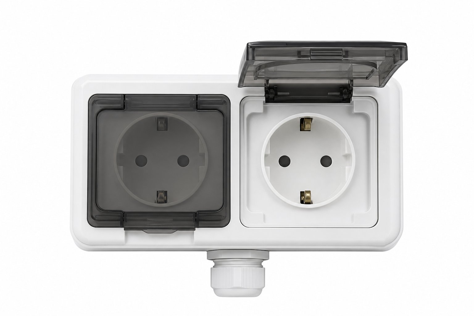 Розетка 2-м ОУ 16А IP44 с крышкой IEK