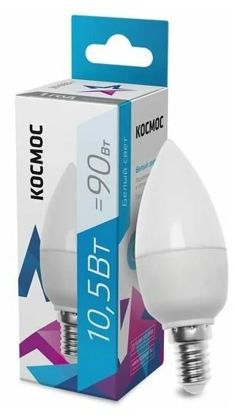 Лампа светодиодная LED 10.5Вт Свеча 220В Е14 D37х100 4500К белый 840 лм